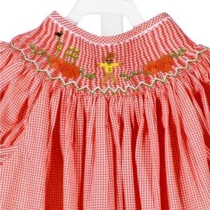 Girls' Red Gingham Smocked Pumpkin Dress